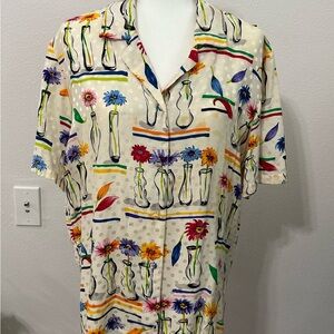 Corey B Vintage 100% Silk Multicolor Flowers Retro Women’s size 10 Button Up